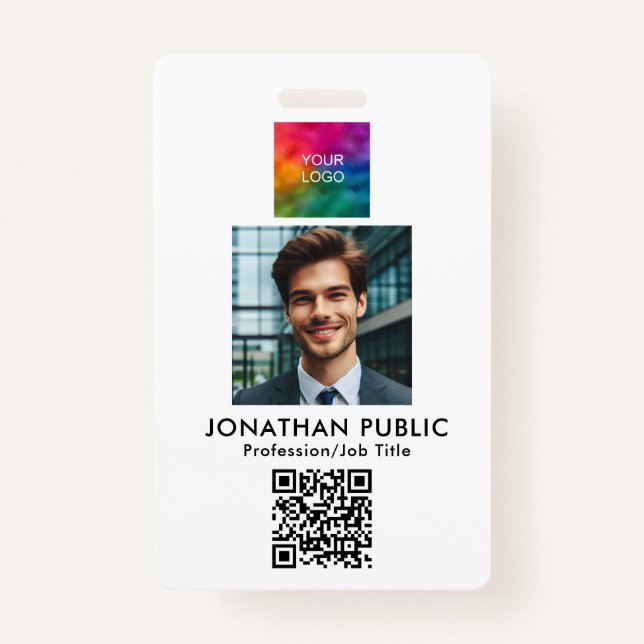 QR Code ID Card Employee Photo Company Logo Badge (Front)