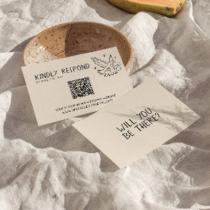 QR Code Illustrated Retro Handwritten Fun Wedding RSVP Card