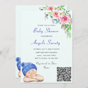QR Code Info Happy Sleeping Baby Shower Invitation