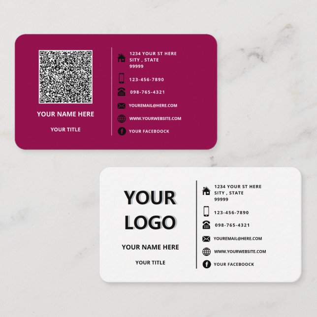 QR Code Info Logo Text Business Card Custom Colour (Front/Back)