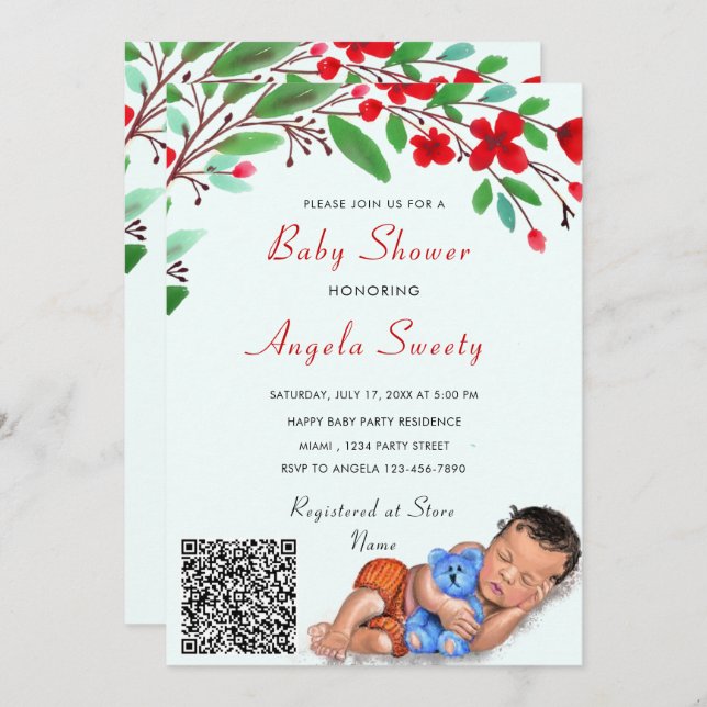 QR Code Info Sleeping Sweet Baby shower Invitation (Devant / Derrière)