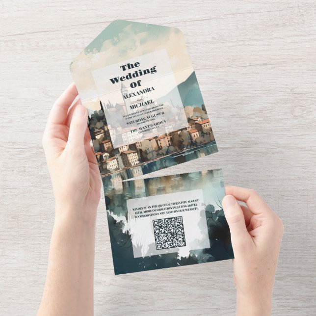 QR Code Italy Lake Como Destination Wedding All In One Invitation (Tearaway)