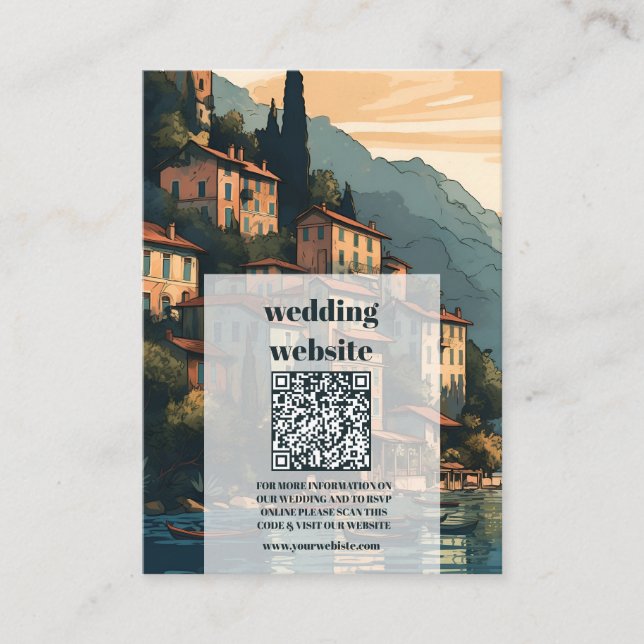 qr code Italy Lake Como Destination Wedding Enclosure Card (Front)