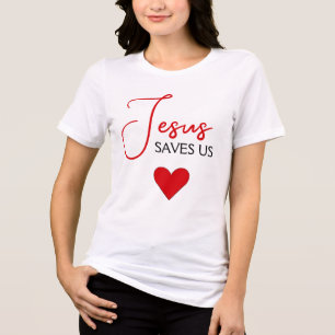 QR Code Jesus Saves Us Red Heart Scriptures Tri-Blend Shirt