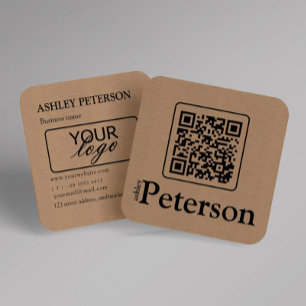 QR code kraft paper custom logo Square Business Card