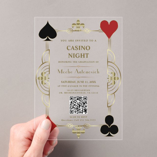 QR Code Las Vegas Casino Night Graduation Acrylic Invitations (Insitu (Handheld))