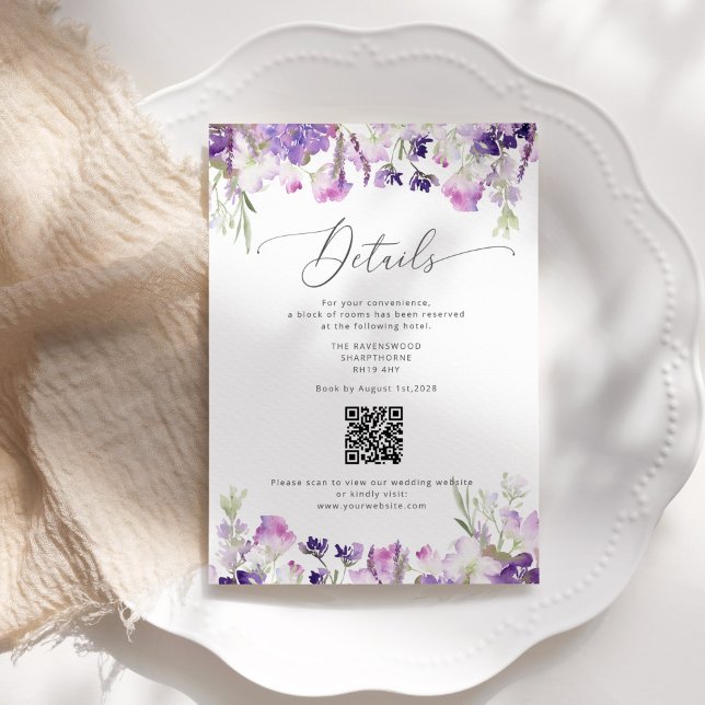 QR code lavender elegant wedding details Enclosure Card (Creator Uploaded)