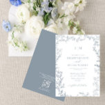 QR Code Leaf Dusty Blue Elegant Monogram Wedding Invitation<br><div class="desc">Say “I do” to your perfect dream wedding Invitation! Introducing the QR code dusty blue minimal leaf monogram wedding Invitation--an online exclusive and one of our most treasured designs. This modern take on classic elegance is sure to make a statement your guests won't soon forget. The invitation features an intricate...</div>