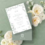 QR Code Leaf Sage Green Elegant Monogram Wedding Invitation<br><div class="desc">Say “I do” to your perfect dream wedding Invitation! Introducing the QR code Sage Green minimal leaf monogram wedding Invitation--an online exclusive and one of our most treasured designs. This modern take on classic elegance is sure to make a statement your guests won't soon forget. The invitation features an intricate...</div>