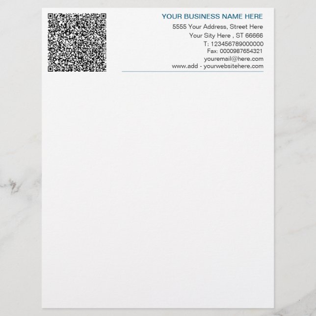 QR Code Letterhead Your Business Name Address Info (Front)