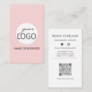 QR Code Light Pink Professional Logo Vertical Business Card