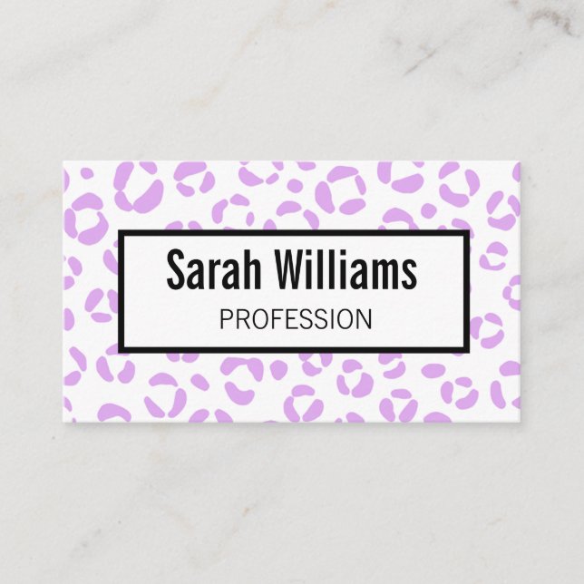 QR Code Lilac Leopard Print Business Card (Front)