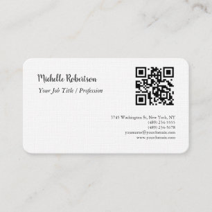 QR Code Linen Black White Plain Minimalist Business Card
