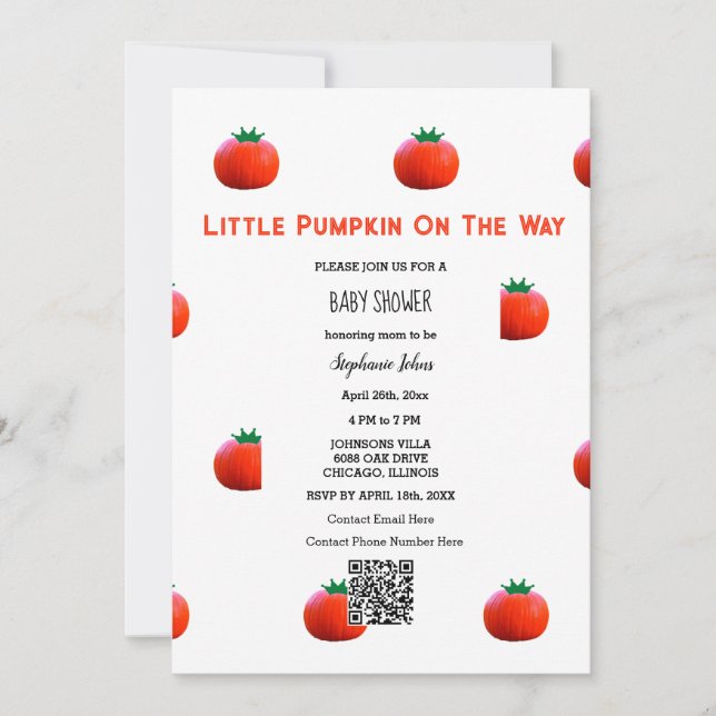 QR Code Little Pumpkin On The Way Baby Shower  Invitation (Front)