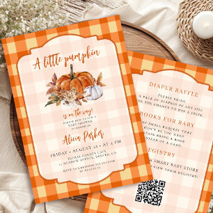 QR code little pumpkin orange gingham baby shower Invitation