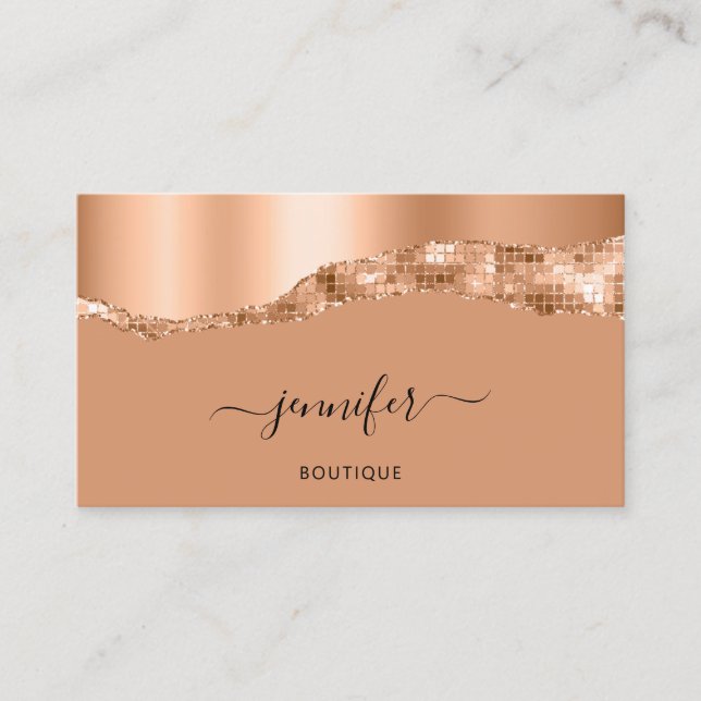  QR Code Logo Abstract Copper Stroke Brown Business Card (Front)