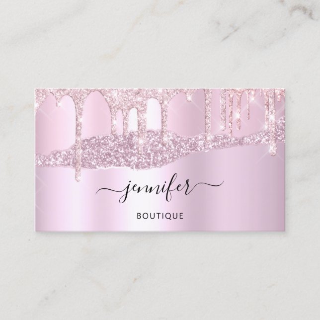  QR Code Logo Abstract Online Shop Pink Drips Business Card (Front)