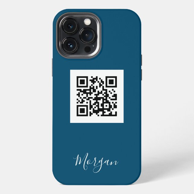 QR Code, Logo Art or Photo, Script Name Ocean Blue iPhone Case (Back)