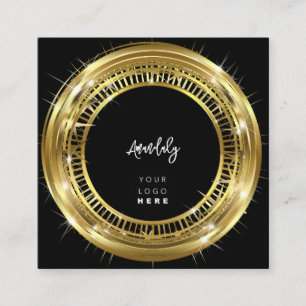 QR Code Logo Black White Golden Frame Circle Square Business Card