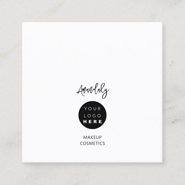 QR Code Logo Black White Minimalism Elegant Square Business Card (Front)