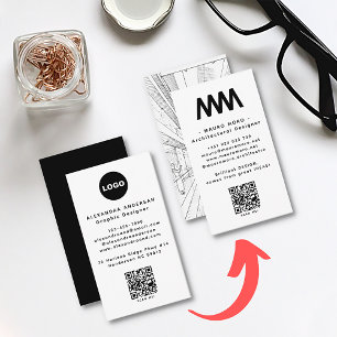 QR Code Logo Black White Minimalist Professional Business Card