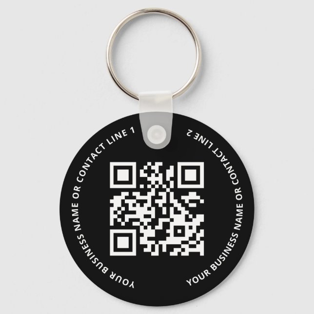QR Code Logo Business Black Keychain (Front)