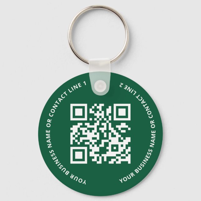 QR Code Logo Business Green Keychain (Front)