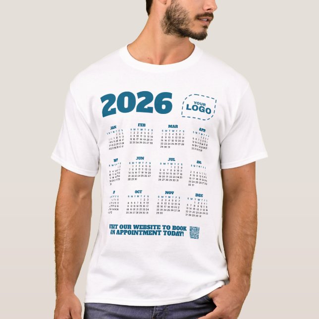 QR Code Logo Business Promo 2026 Calendar T-Shirt (Devant)