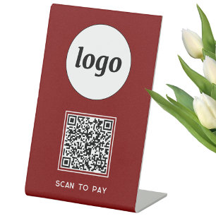 QR Code Logo Business Scan to Pay Burgundy Red Pedestal Sign