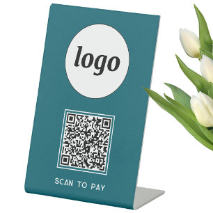 QR Code Logo Business Scan to Pay Teal Green Pedestal Sign