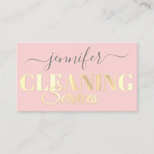 QR Code Logo Cleaning Services Golden Script Pink Business Card
