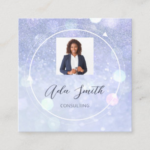 QR Code Logo Custom Custom Photo Blue Glitter Square Business Card