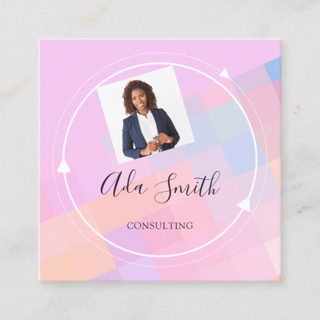 QR Code Logo Custom Custom Photo Consulting Lilac Square Business Card (Front)