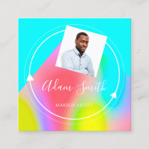 QR Code Logo Custom Custom Photo Makeup Blue Square Business Card