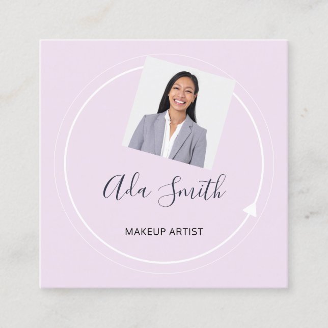 QR Code Logo Custom Custom Photo Makeup Pink  Square Business Card (Front)