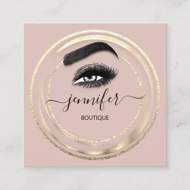 QR Code Logo Glitter Gold  Rose Eyelash Extension Square Business Card (Front)