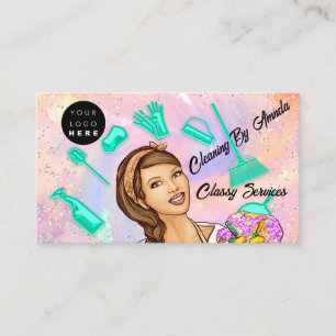QR Code Logo Home Maid Cleaning Services Office Business Card
