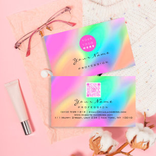QR Code Logo Makeup Artist Hair Nails Holographic  Business Card