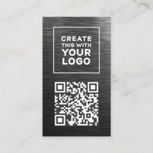 QR Code Logo Metallic Look Modern Vertical Business Card