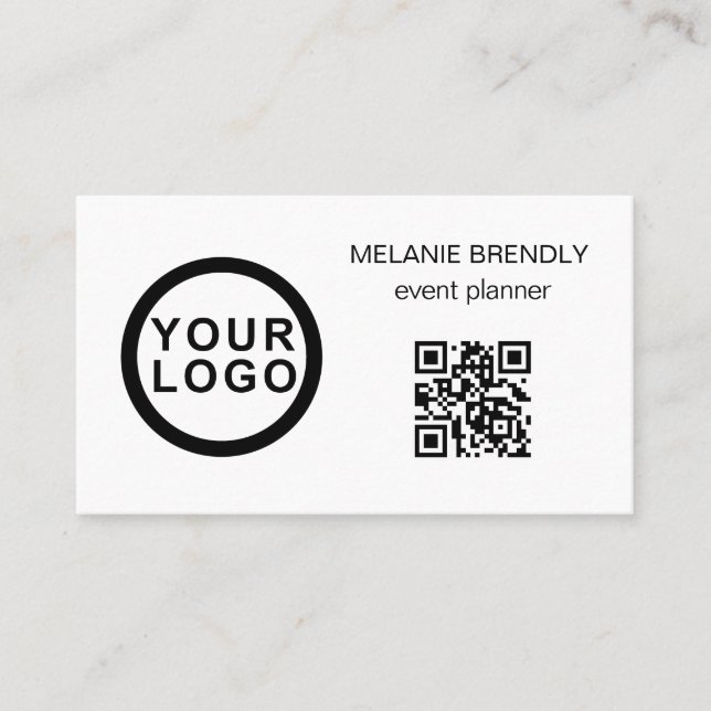 QR Code Logo Modern Minimalist White Business Card (Front)