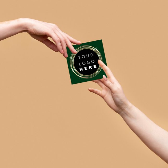  QR Code Logo Online Shop Frame Gold Green Square Business Card (QR Code Logo Online Shop Frame Gold Green Square Business Card)