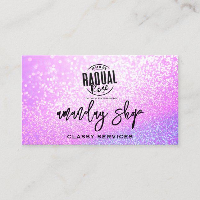 QR Code Logo Online Shop Pink Light Glitter Business Card (Front)