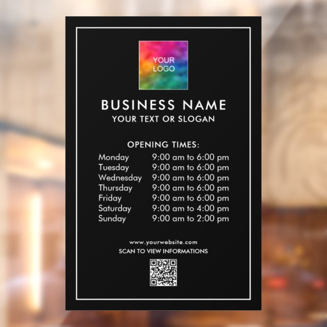 QR Code Logo Opening Hours Simple Minimalist Window Cling (Sheet 2)