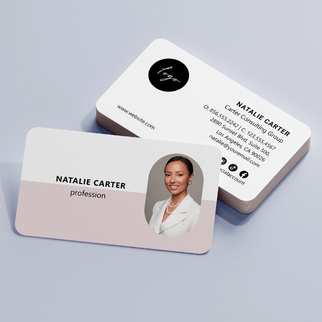 QR CODE  Logo OVAL Photo Professional BLUSH PINK Business Card (Creator Uploaded)
