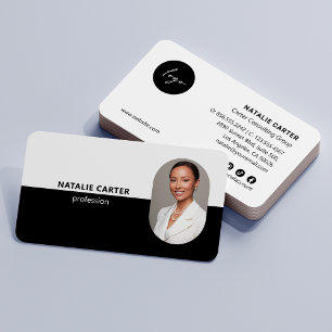 QR CODE  Logo OVAL Photo Professional CHIC BLACK Business Card