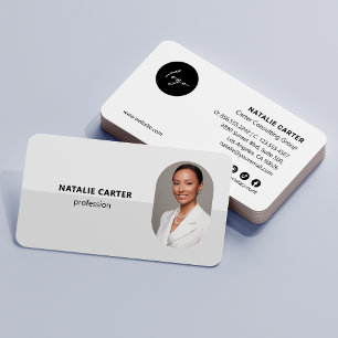 QR CODE  Logo OVAL Photo Professional LIGHT GRAY Business Card