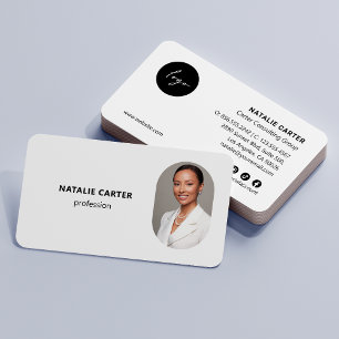 QR CODE  Logo OVAL Photo Professional PLAIN WHITE Business Card