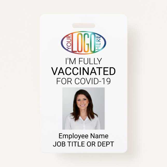 QR Code Logo Photo Employee ID Covid Vaccine Pass Badge (Front)