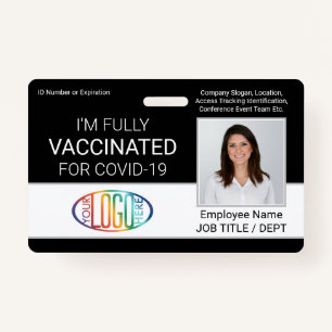 QR Code Logo Photo Employee ID Vaccine Pass Black Badge