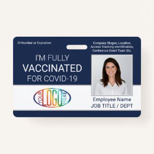 QR Code Logo Photo Employee ID Vaccine Pass Navy Badge